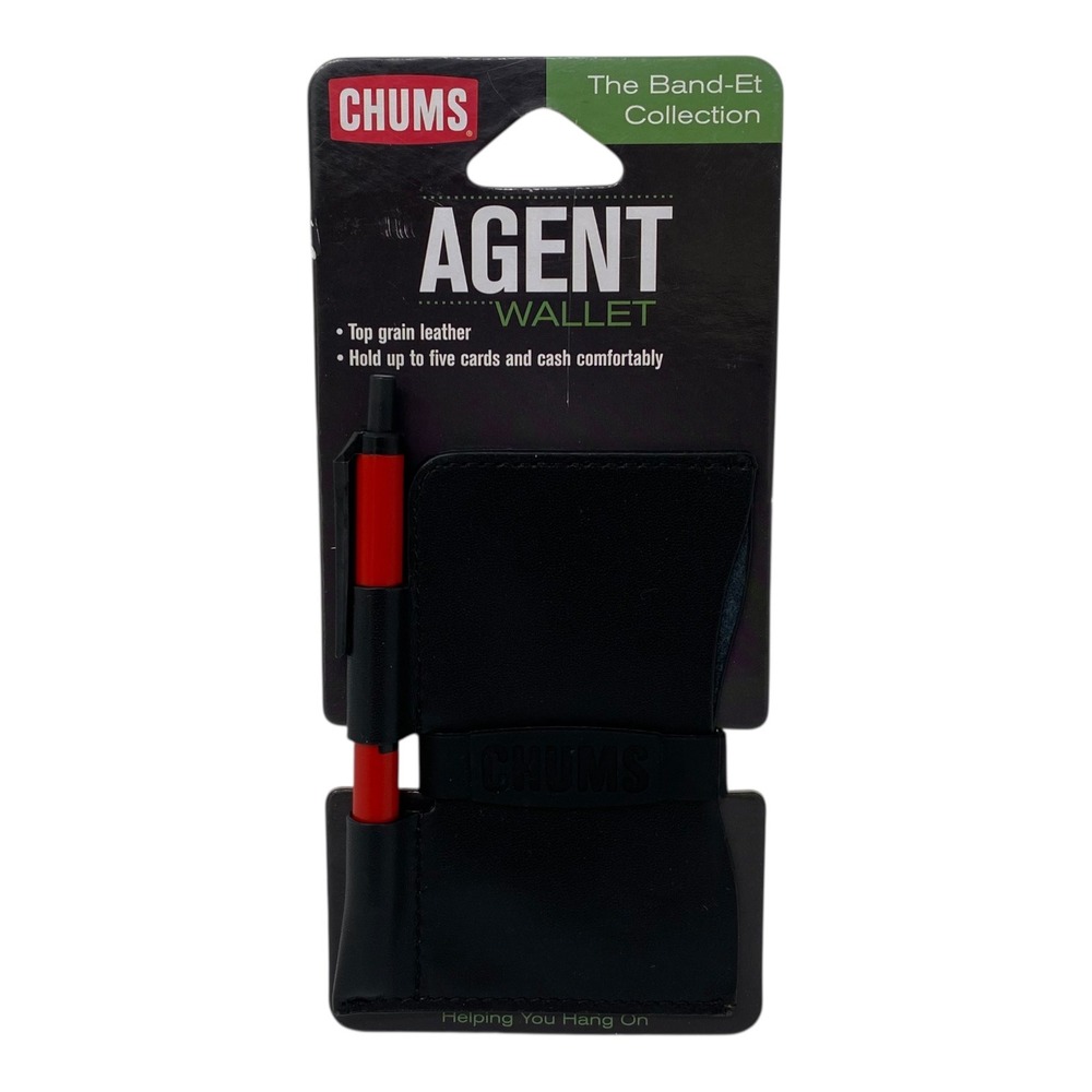 CHUMS Agent Wallet Top Grain Leather Black‎ with Silicone Pen Band-Et Collection